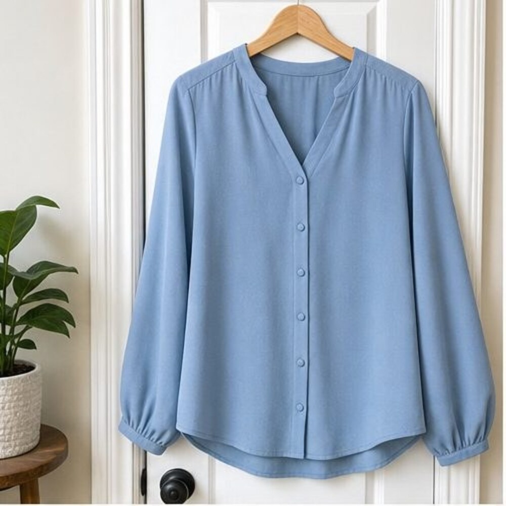 Blue Tie Neck Blouse